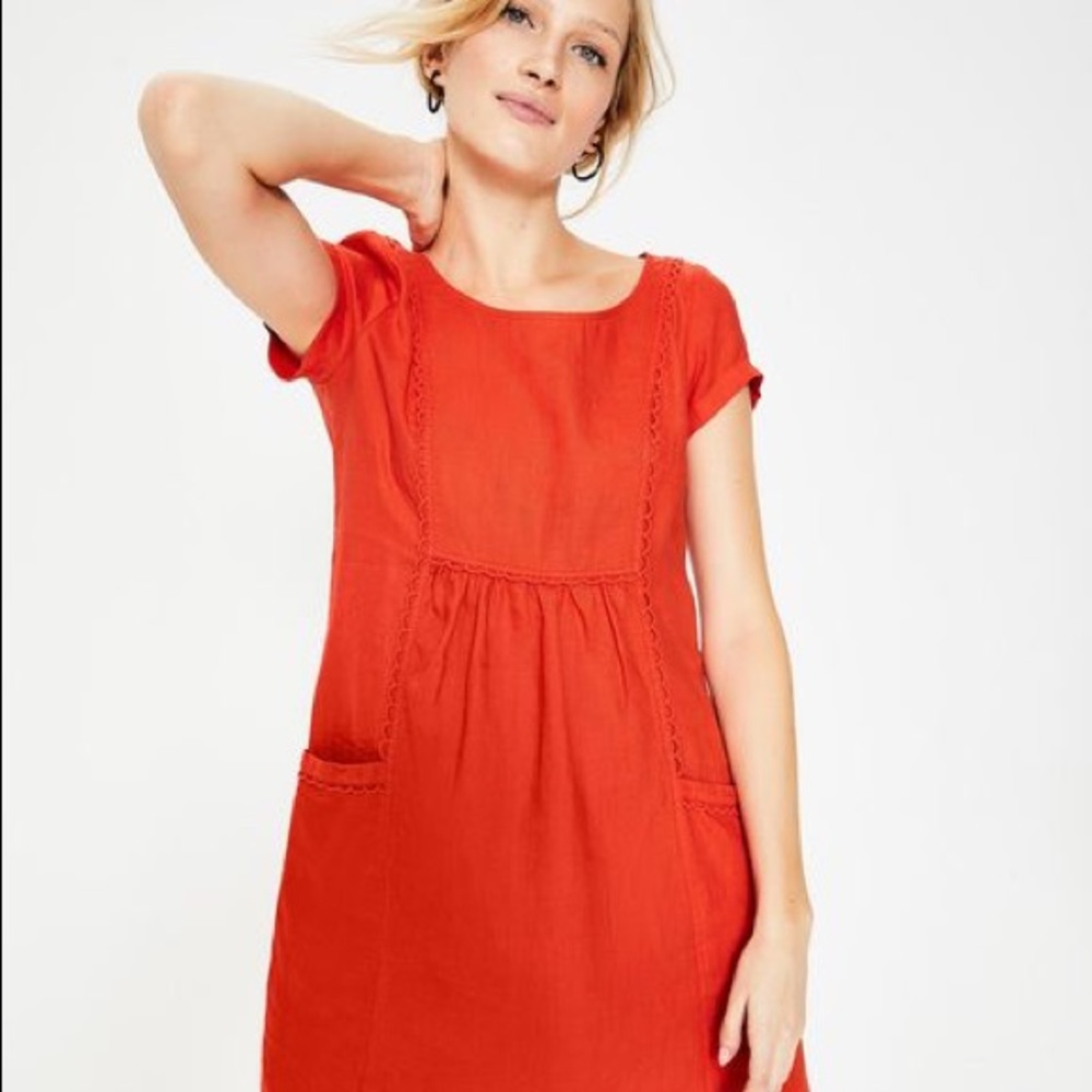Boden red linen shift dress